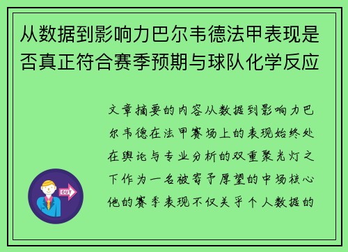 从数据到影响力巴尔韦德法甲表现是否真正符合赛季预期与球队化学反应